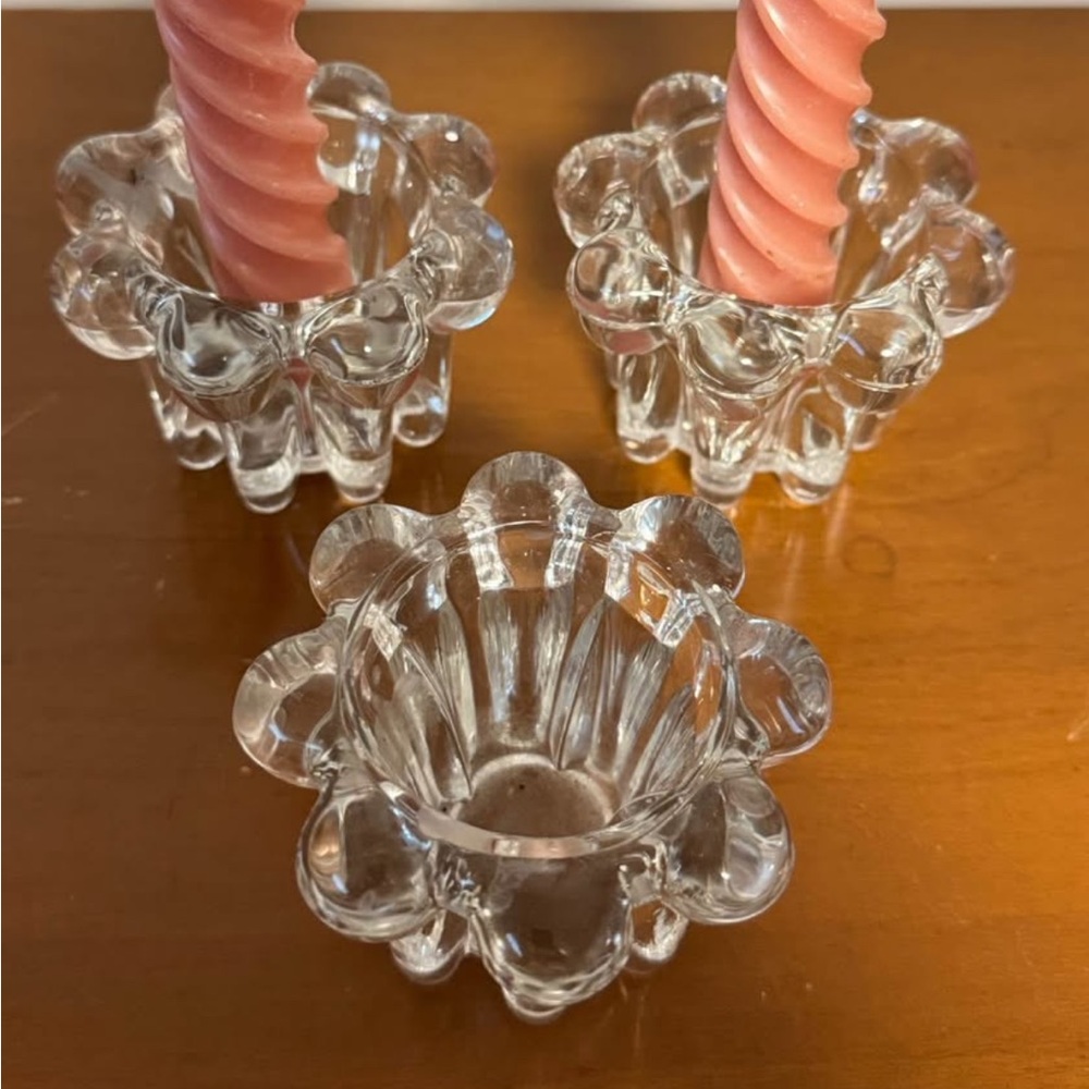 Vintage glass candlesticks, French Clear Glass Candle